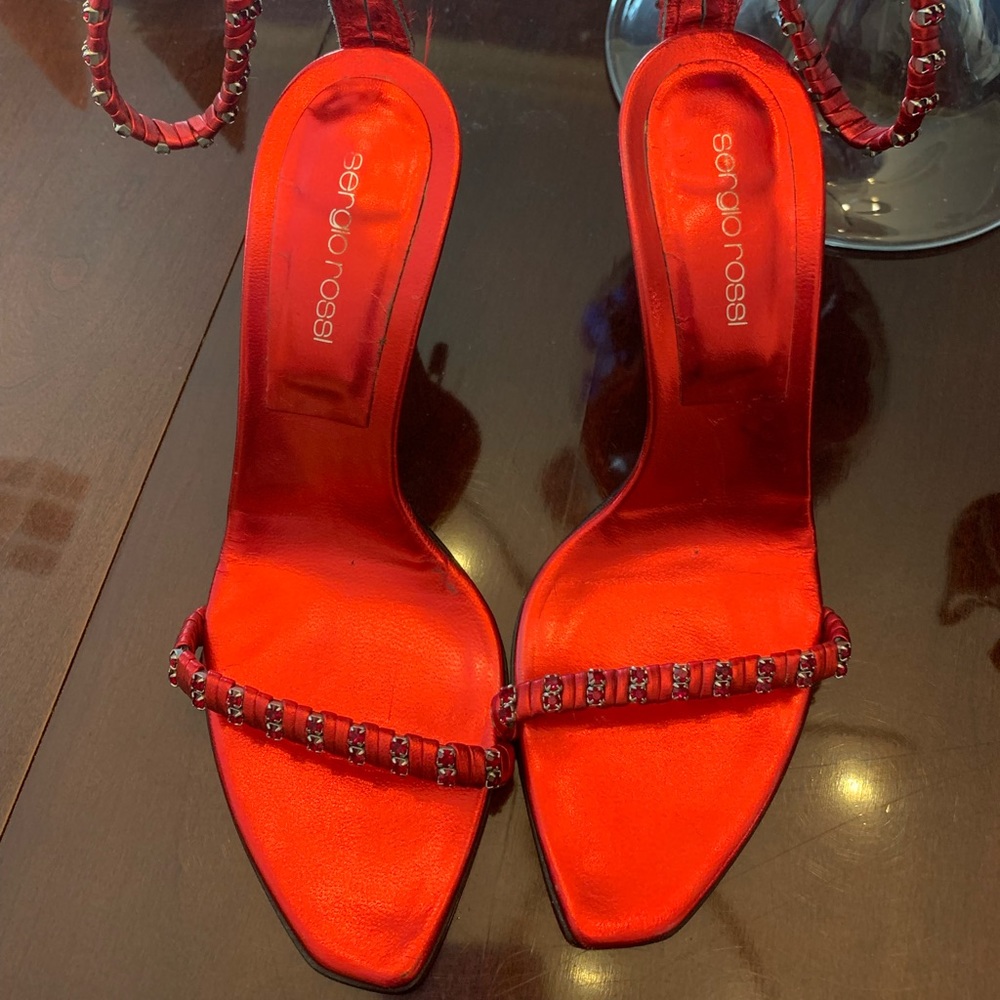 Sergio Rossi red rhinestone heels